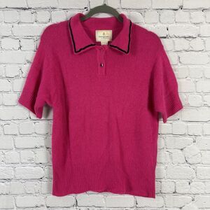 Express Tricot Vtg Knit Polo Sweater Lambswool Angora Rabbit Hair Pink Womens M